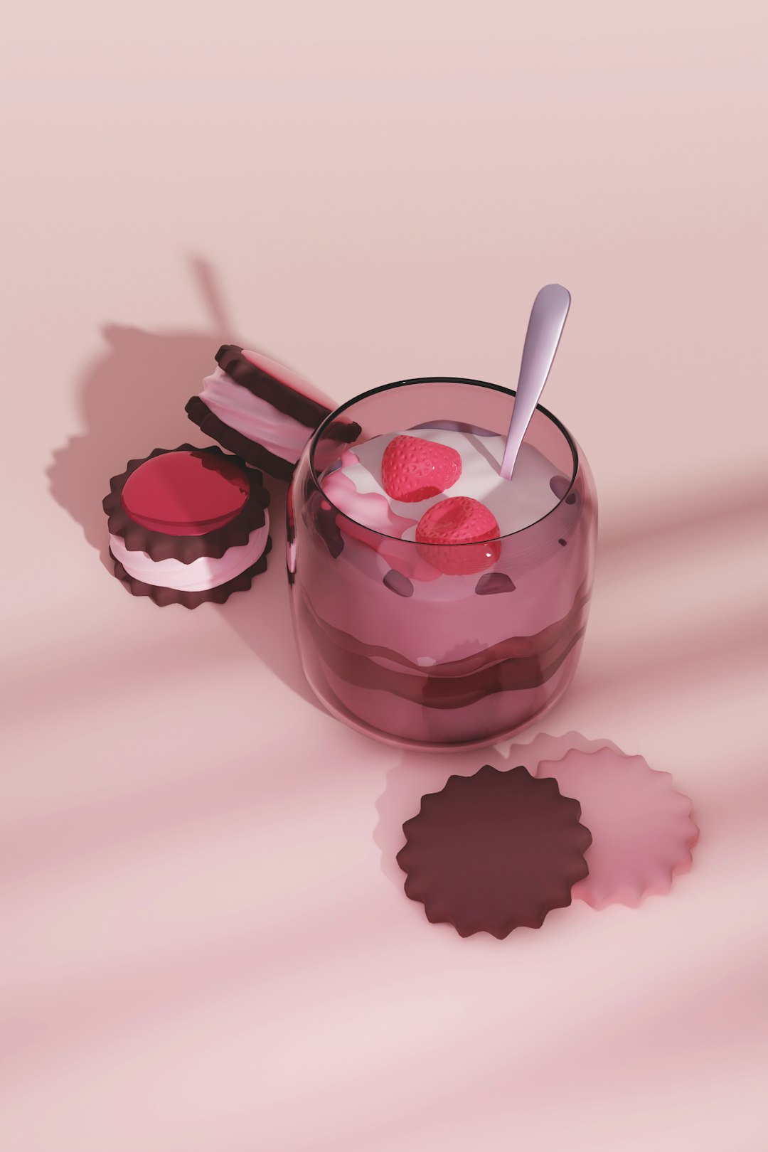 3d still life with sweet dessert and cookies with shadow